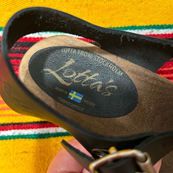 Lotta from Stockholm Low Wood T-Bar Clogs in Black on Brown Base Size 36 - Picture 7 of 9